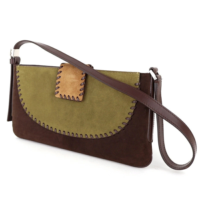 Salvatore Ferragamo Brown Brown Shoulder Khaki Hobo Green Suede One Flat Bag